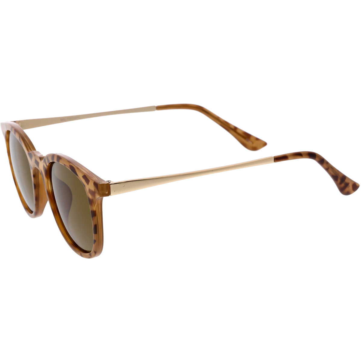 Classic Metal Arms Polarized Round Lens Horn Rimmed Sunglasses C924