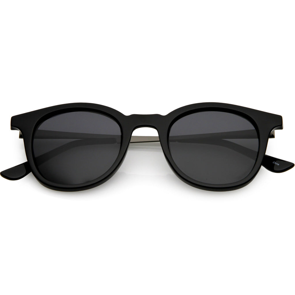Classic Metal Arms Polarized Round Lens Horn Rimmed Sunglasses C924