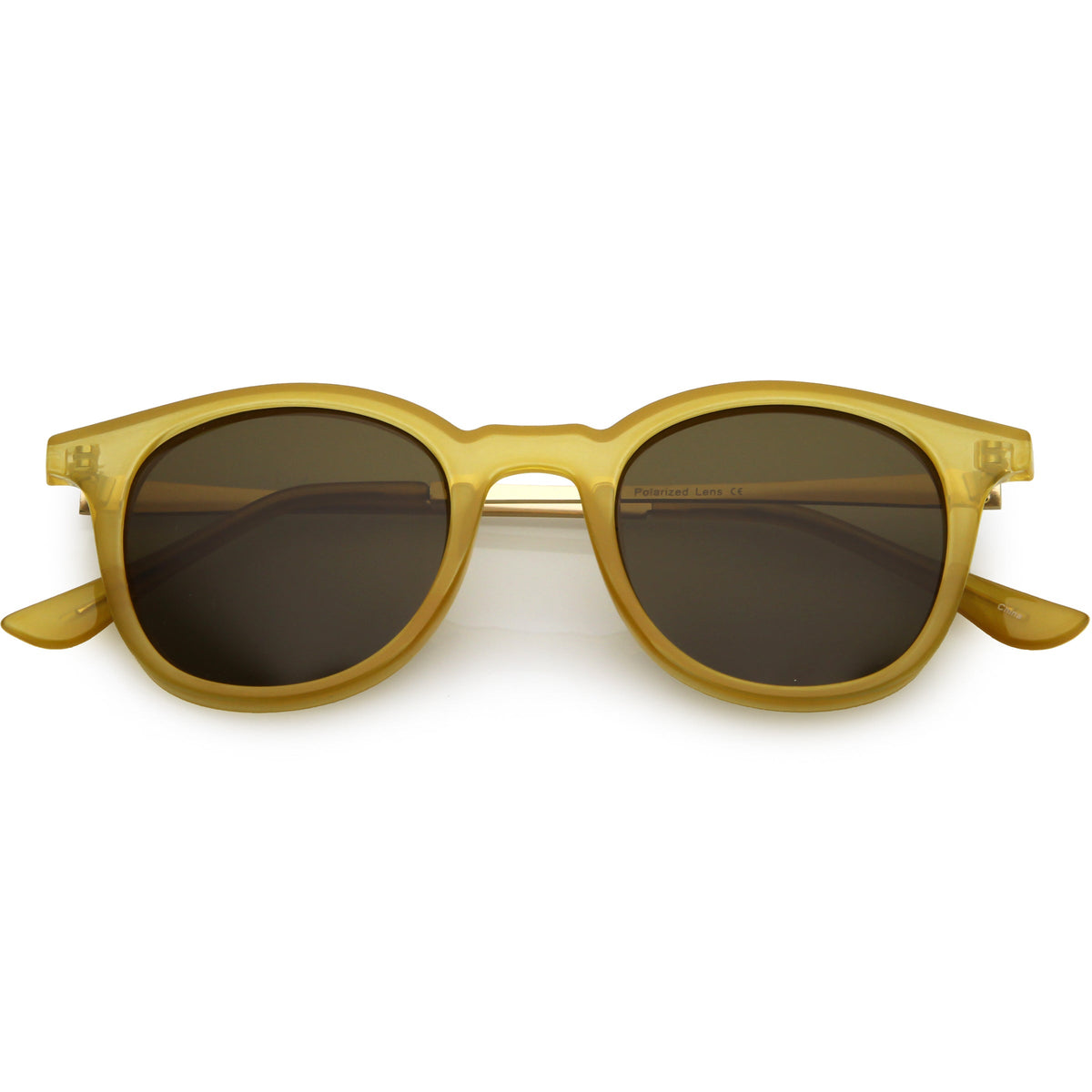Classic Metal Arms Polarized Round Lens Horn Rimmed Sunglasses C924