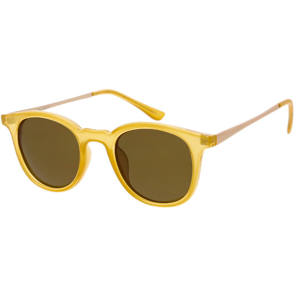 Classic Metal Arms Polarized Round Lens Horn Rimmed Sunglasses C924