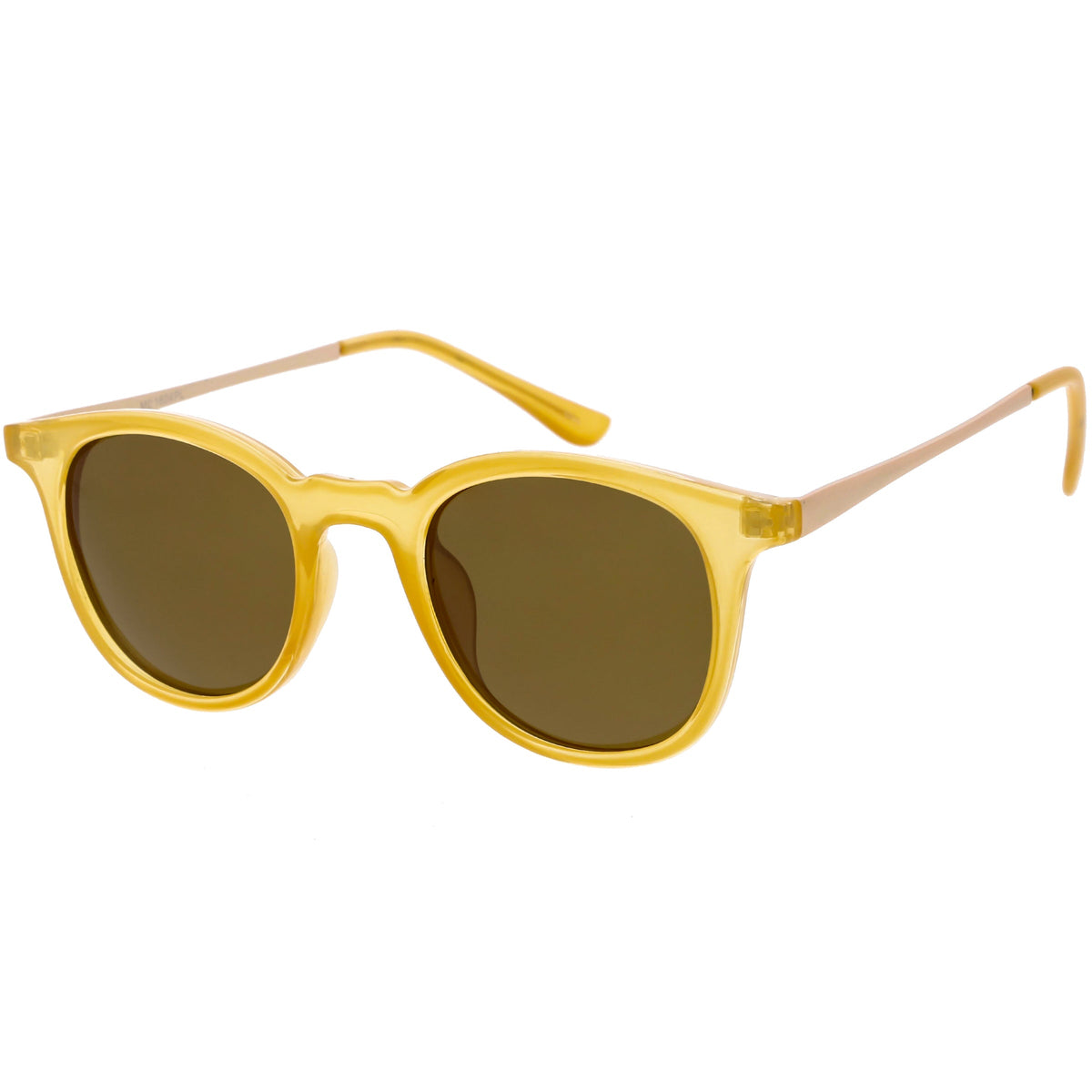 Classic Metal Arms Polarized Round Lens Horn Rimmed Sunglasses C924