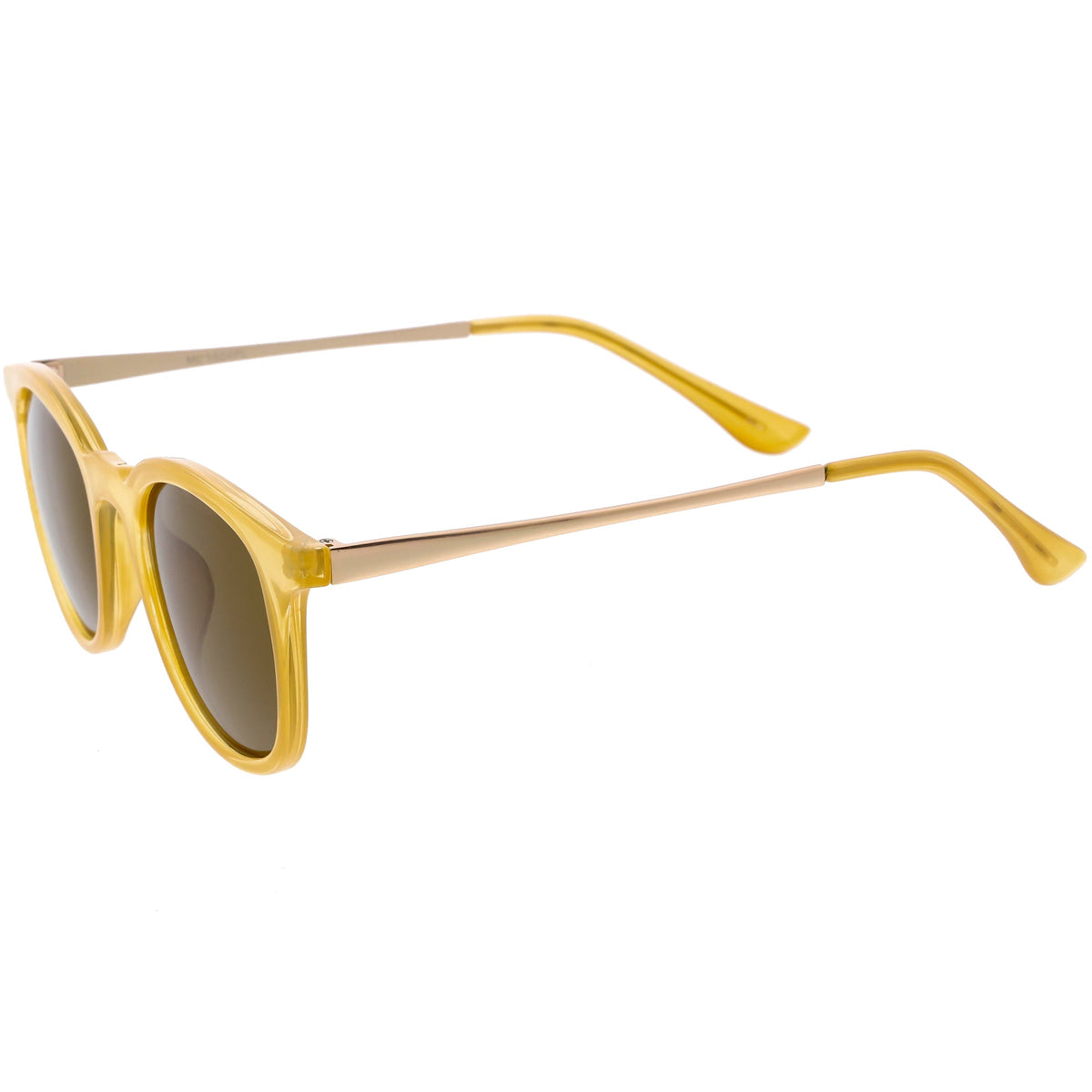 Classic Metal Arms Polarized Round Lens Horn Rimmed Sunglasses C924