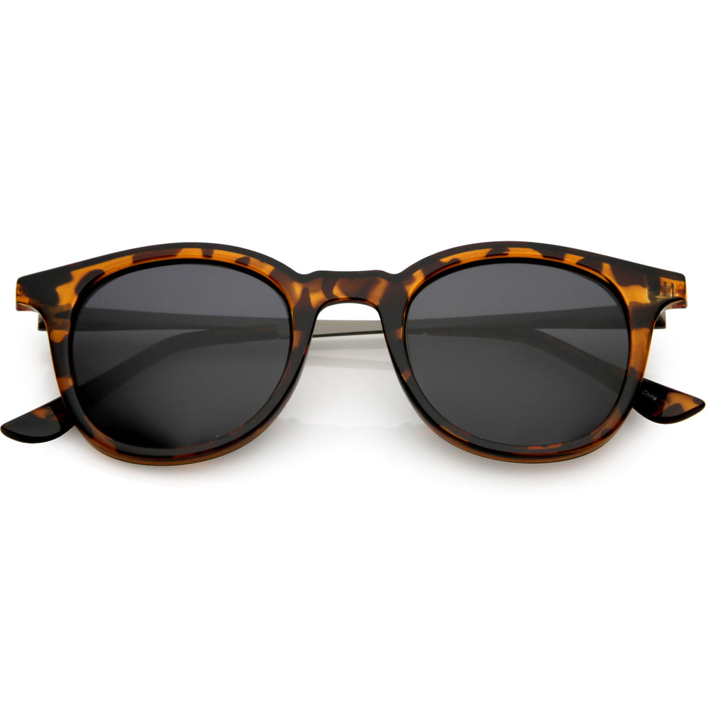 Classic Metal Arms Polarized Round Lens Horn Rimmed Sunglasses C924