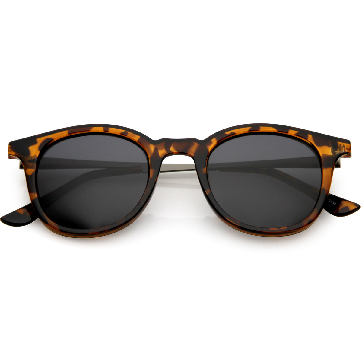 Classic Metal Arms Polarized Round Lens Horn Rimmed Sunglasses C924