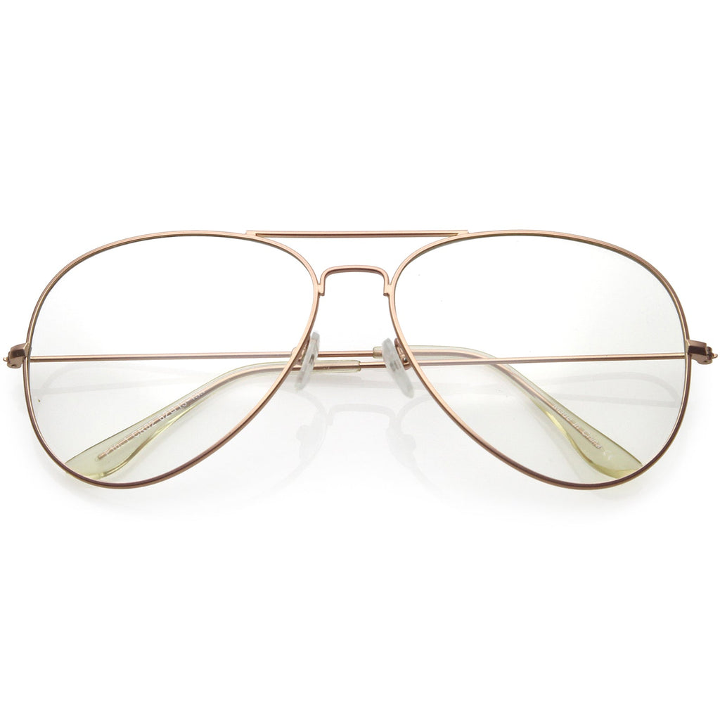 Retro Full Metal Aviator Dapper Clear Lenses Glasses