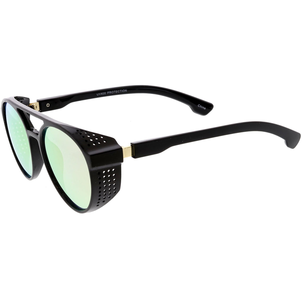 Retro Steampunk Side Vented Mirrored Lens Goggle Sunglasses C955