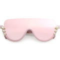 Oversize Rock Star Flat Top Shield Pearl Semi Rimless Sunglasses C966