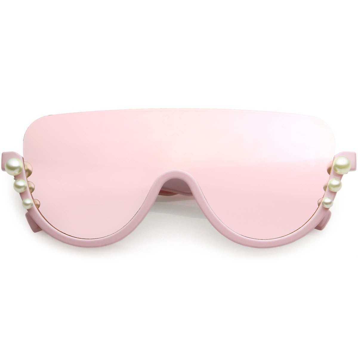 Oversize Rock Star Flat Top Shield Pearl Semi Rimless Sunglasses C966