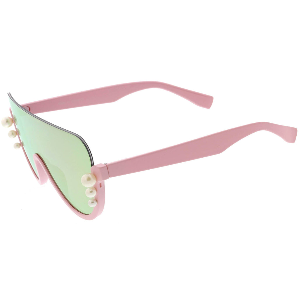 Oversize Rock Star Flat Top Shield Pearl Semi Rimless Sunglasses C966