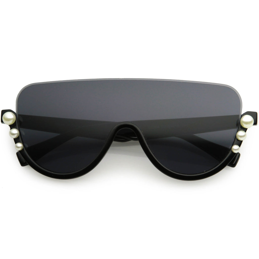 Oversize Rock Star Flat Top Shield Pearl Semi Rimless Sunglasses C966