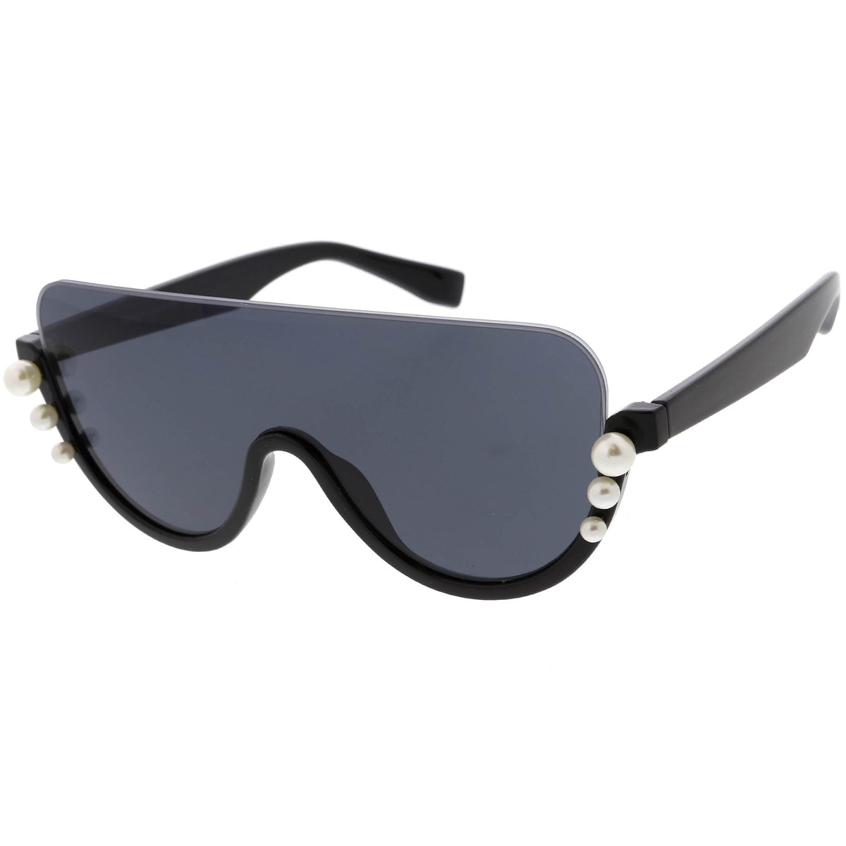 Oversize Rock Star Flat Top Shield Pearl Semi Rimless Sunglasses C966