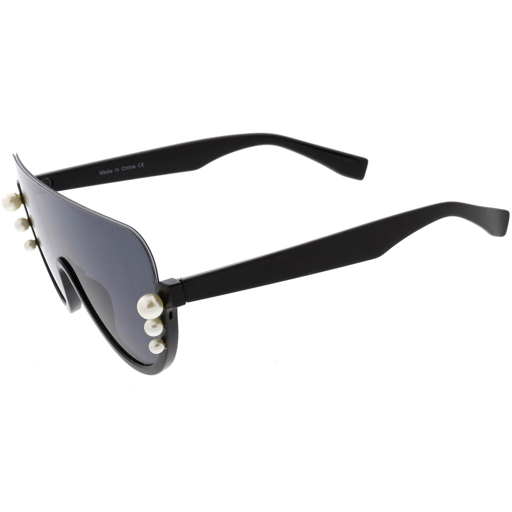Oversize Rock Star Flat Top Shield Pearl Semi Rimless Sunglasses C966