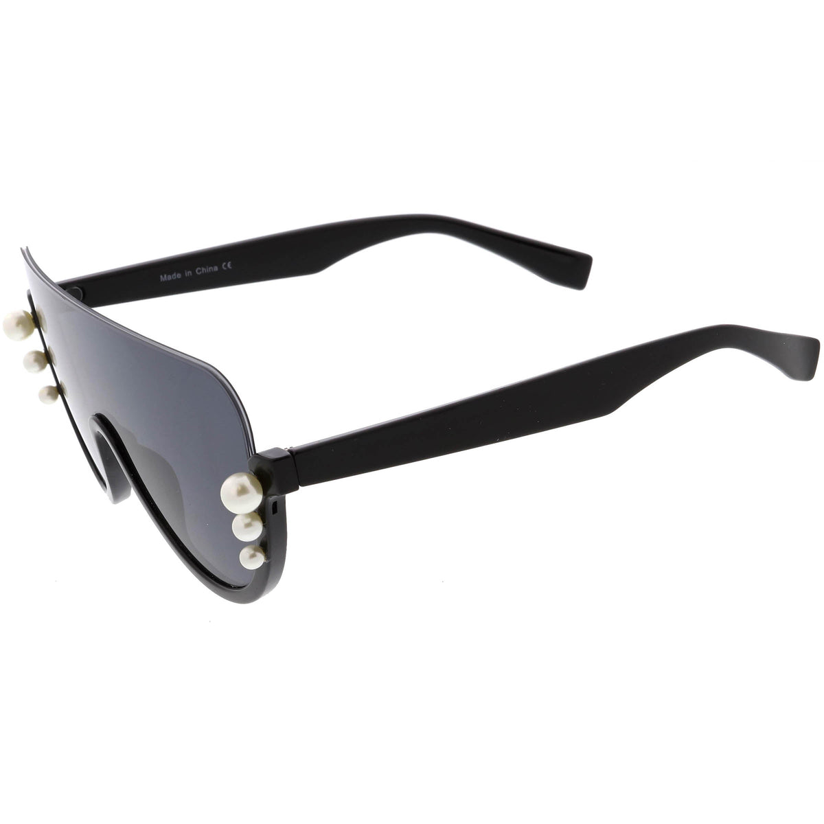 Oversize Rock Star Flat Top Shield Pearl Semi Rimless Sunglasses C966