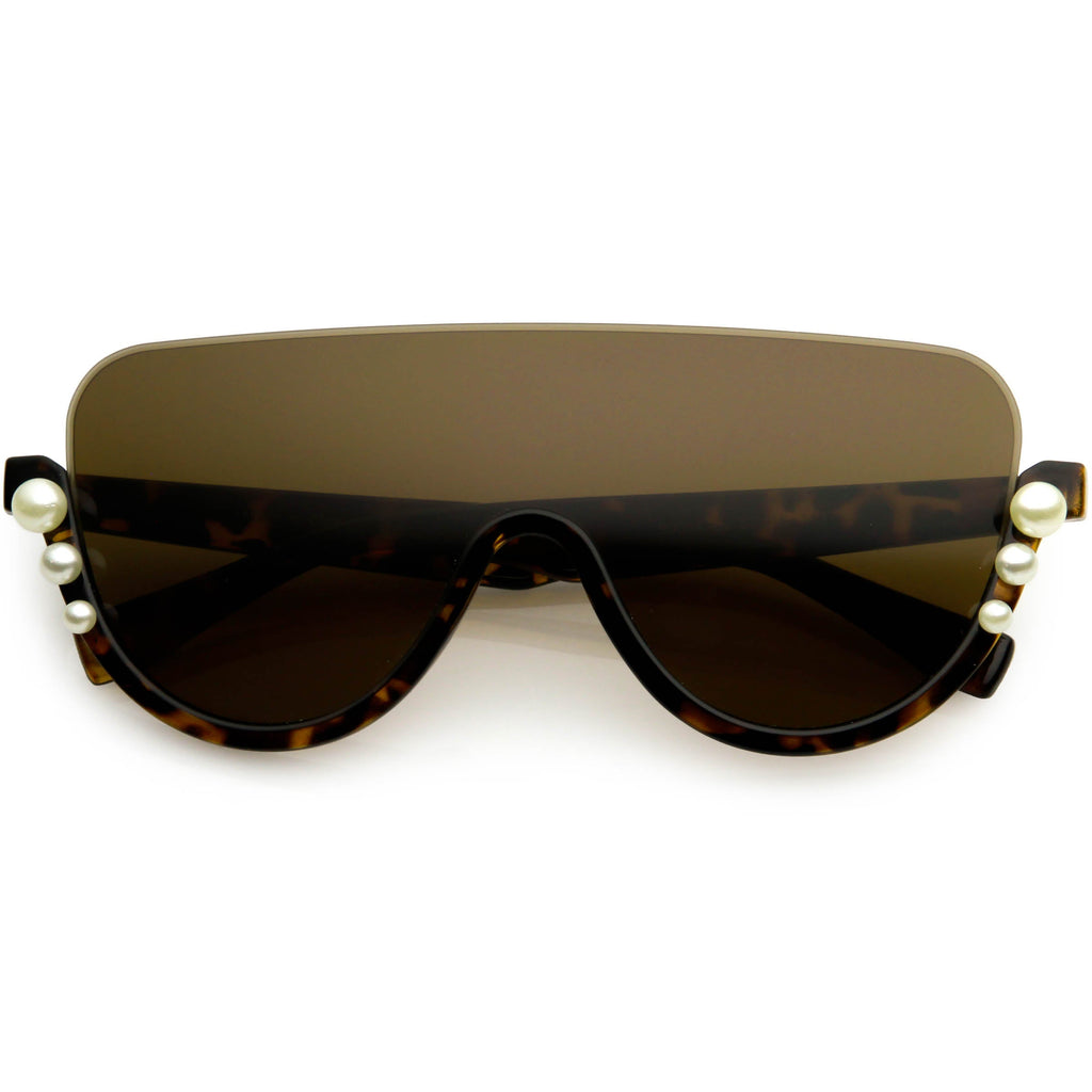Oversize Rock Star Flat Top Shield Pearl Semi Rimless Sunglasses C966