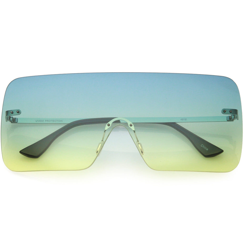 Oversize Futuristic Rimless Flat Shield Lens Sunglasses C982