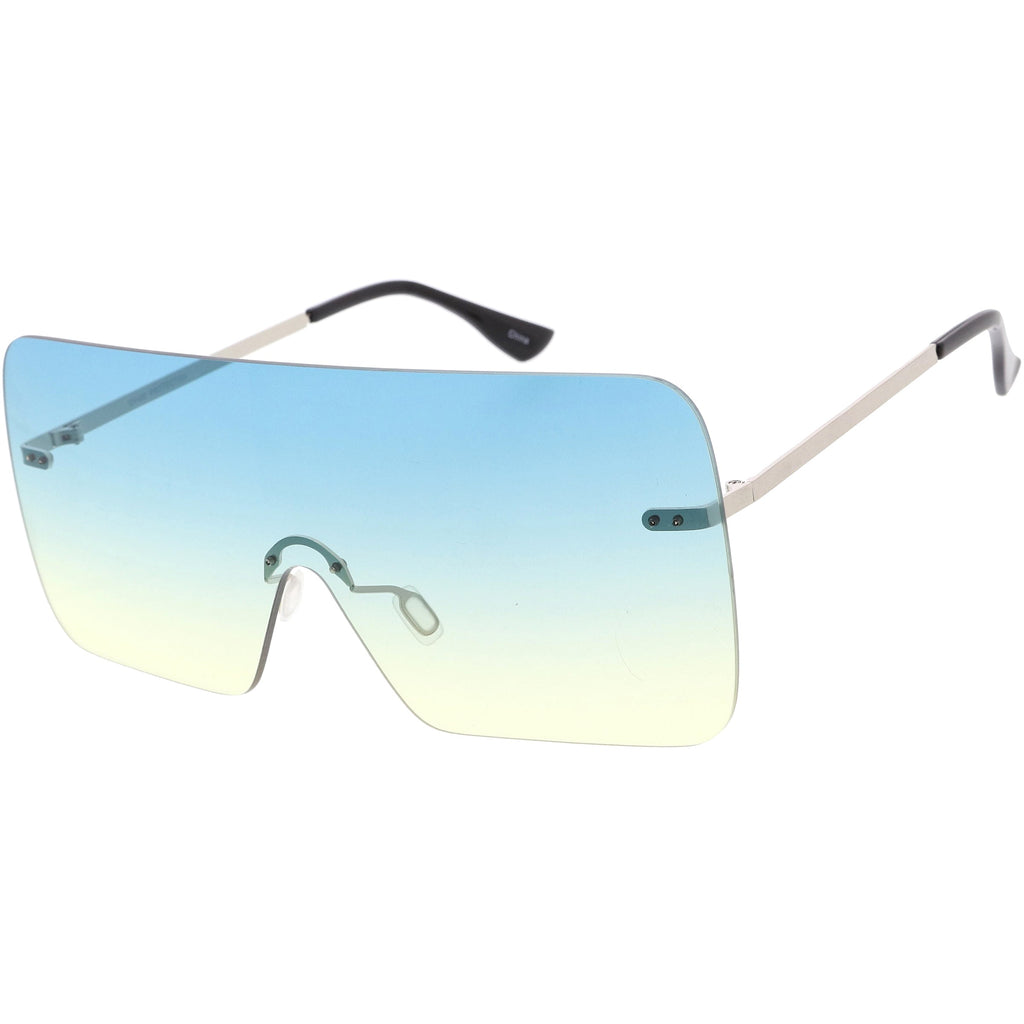 Oversize Futuristic Rimless Flat Shield Lens Sunglasses C982