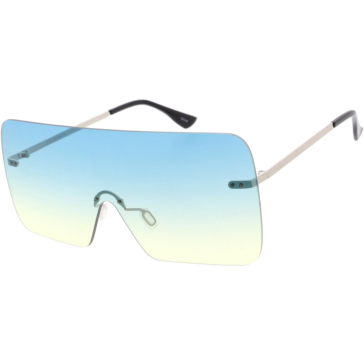 Oversize Futuristic Rimless Flat Shield Lens Sunglasses C982