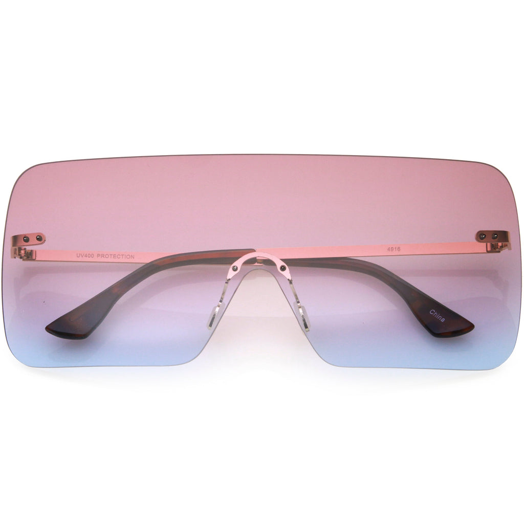 Oversize Futuristic Rimless Flat Shield Lens Sunglasses C982