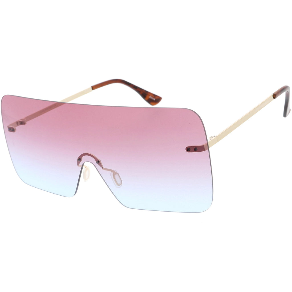 Oversize Futuristic Rimless Flat Shield Lens Sunglasses C982