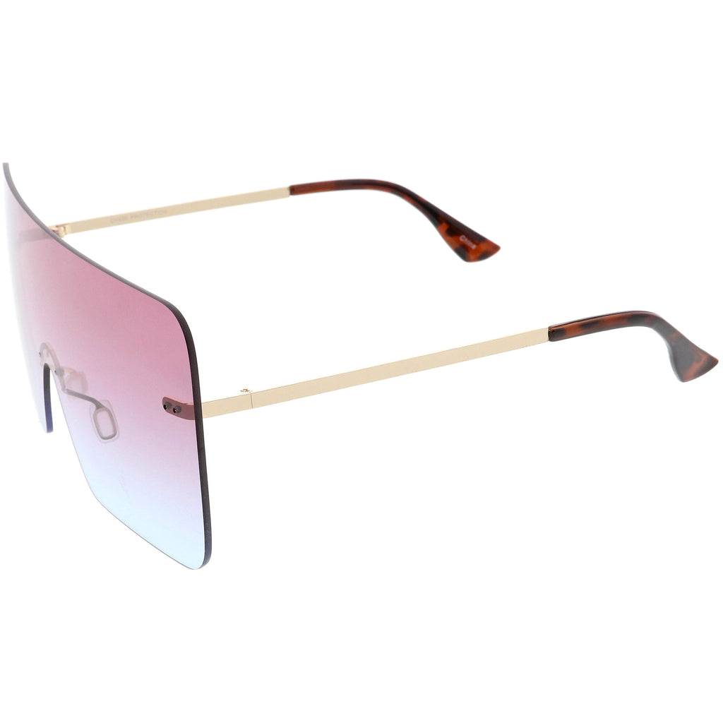 Oversize Futuristic Rimless Flat Shield Lens Sunglasses C982