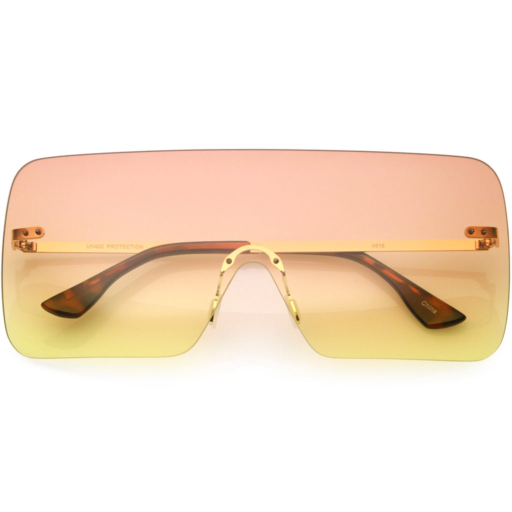 Oversize Futuristic Rimless Flat Shield Lens Sunglasses C982