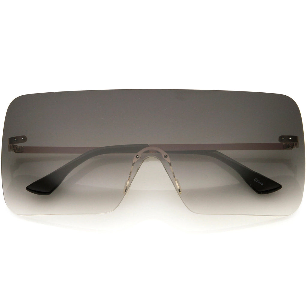 Oversize Futuristic Rimless Flat Shield Lens Sunglasses C982