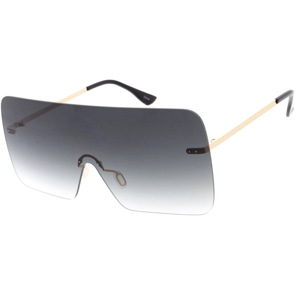 Oversize Futuristic Rimless Flat Shield Lens Sunglasses C982