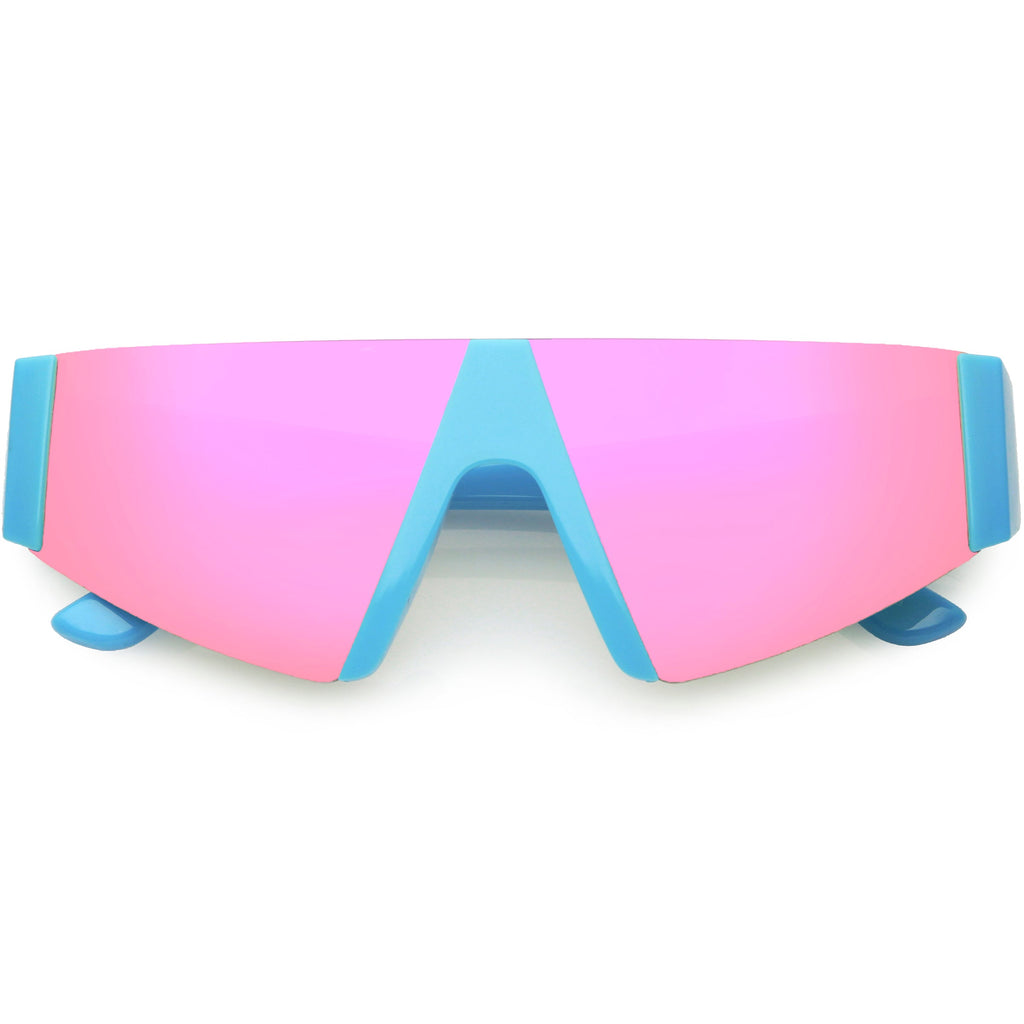 Modern Flat Top Blade Cut Color Mirrored Lens Shield Sunglasses C986