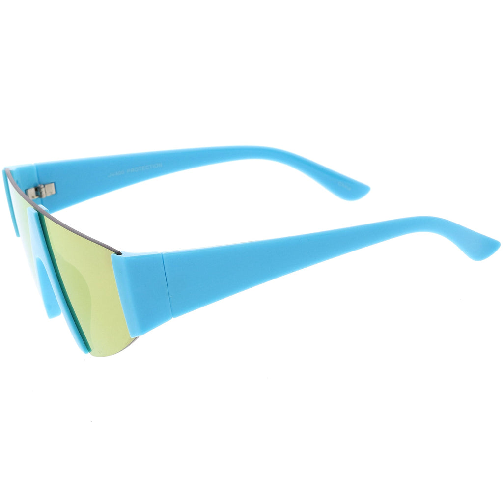 Modern Flat Top Blade Cut Color Mirrored Lens Shield Sunglasses C986