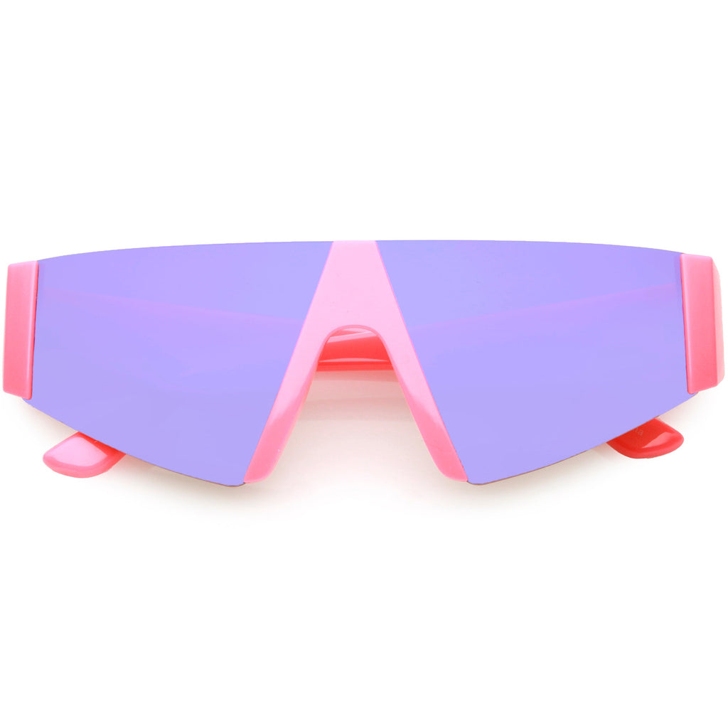 Modern Flat Top Blade Cut Color Mirrored Lens Shield Sunglasses C986