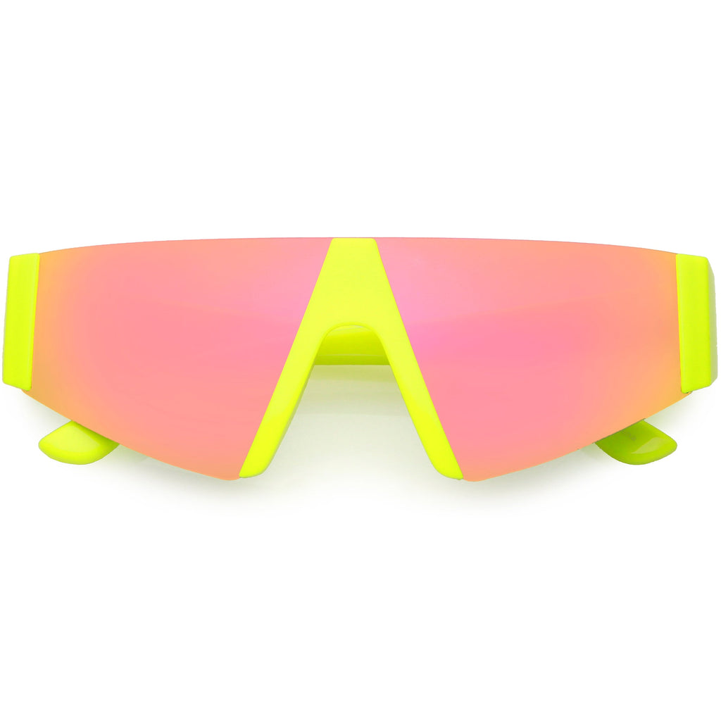 Modern Flat Top Blade Cut Color Mirrored Lens Shield Sunglasses C986