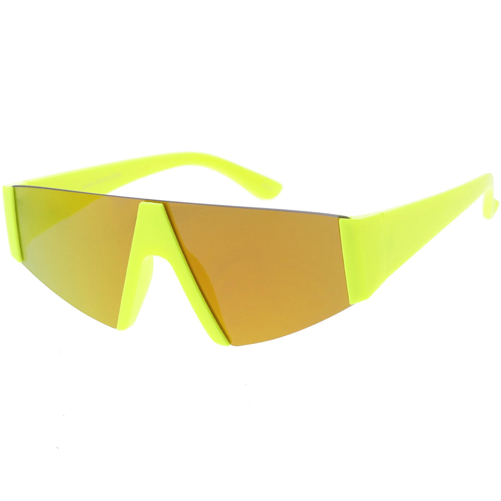 Modern Flat Top Blade Cut Color Mirrored Lens Shield Sunglasses C986