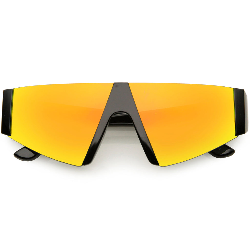 Modern Flat Top Blade Cut Color Mirrored Lens Shield Sunglasses C986