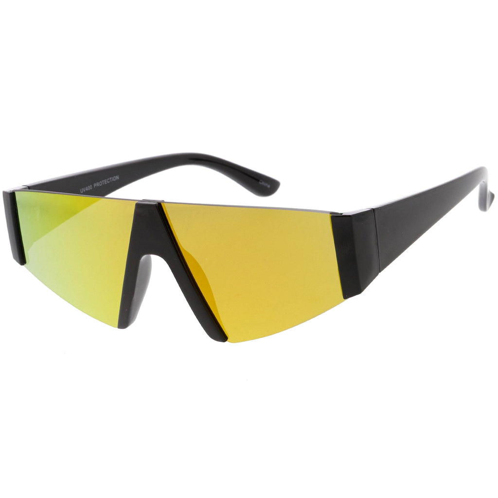 Modern Flat Top Blade Cut Color Mirrored Lens Shield Sunglasses C986
