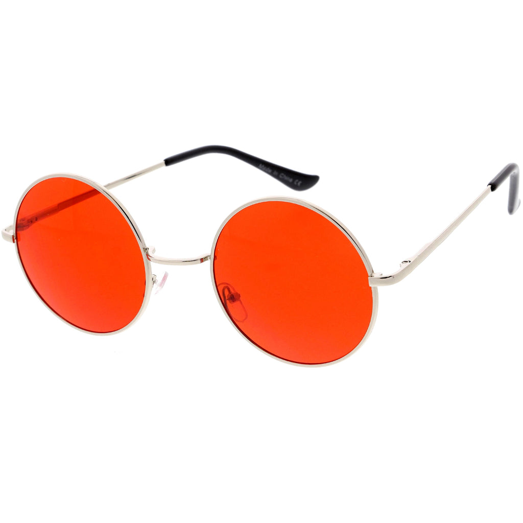 Medium Classic Lennon Style Gradient Colored Lens Thin Metal Frame Round Sunglasses 53mm C990