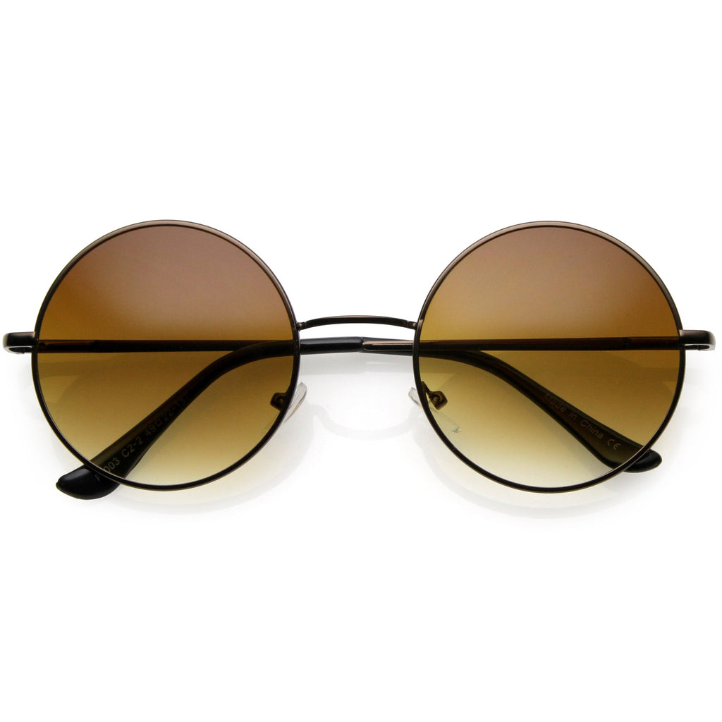 Medium Classic Lennon Style Gradient Colored Lens Thin Metal Frame Round Sunglasses 53mm C990