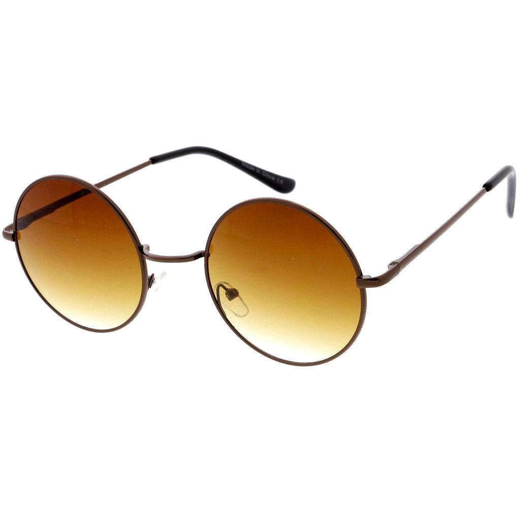 Medium Classic Lennon Style Gradient Colored Lens Thin Metal Frame Round Sunglasses 53mm C990