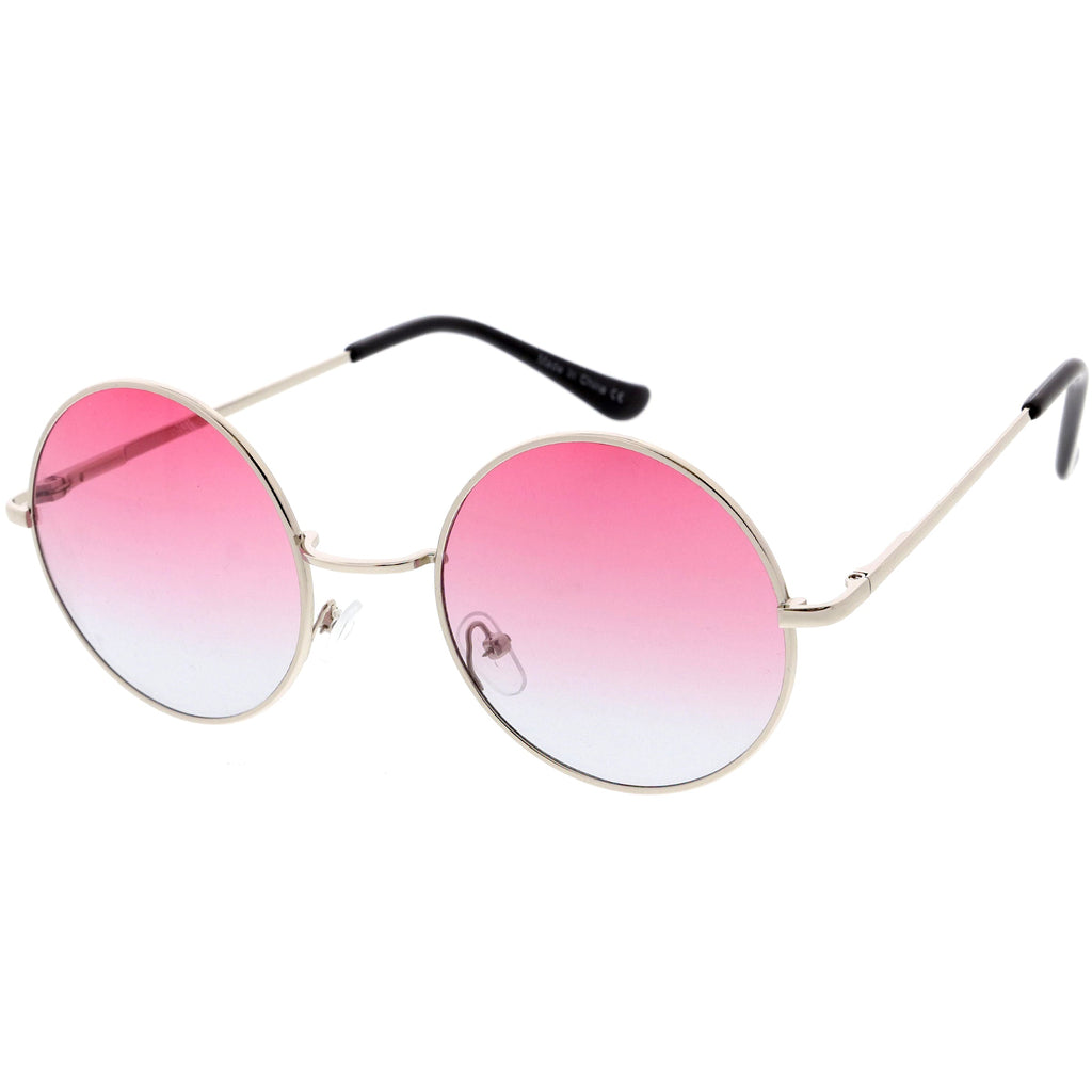 Medium Classic Lennon Style Gradient Colored Lens Thin Metal Frame Round Sunglasses 53mm C990