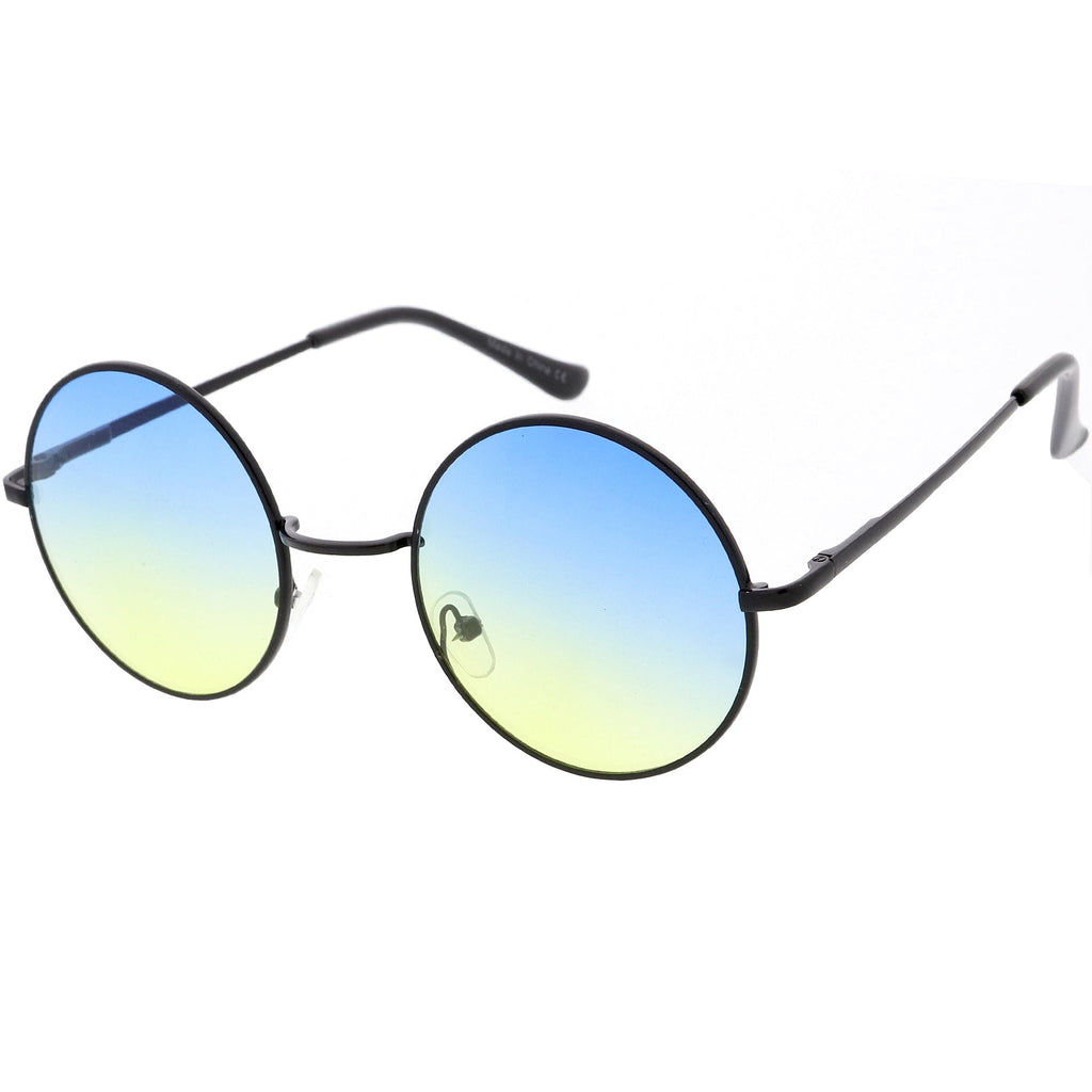 Medium Classic Lennon Style Gradient Colored Lens Thin Metal Frame Round Sunglasses 53mm C990
