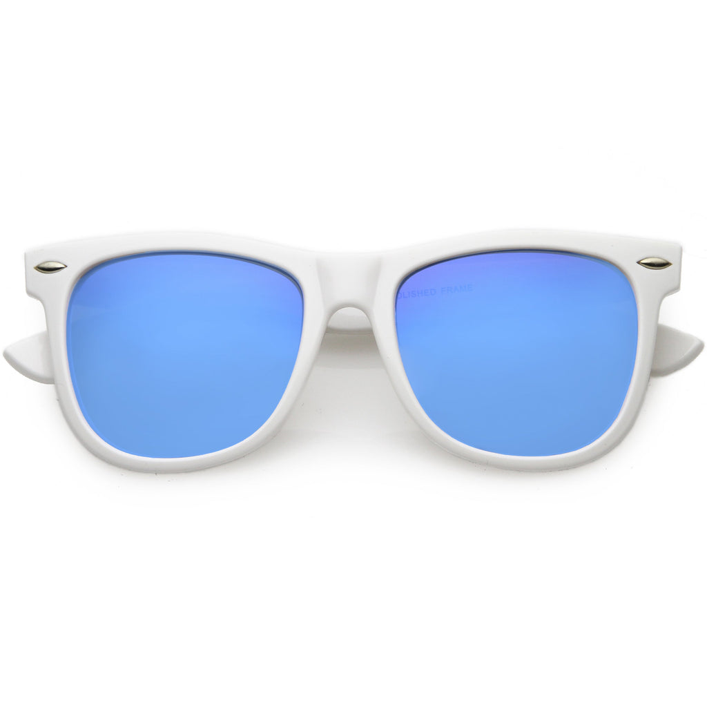 Large Classic Bold White Frame Flash Mirror Lens Horn Rimmed Sunglasses C996