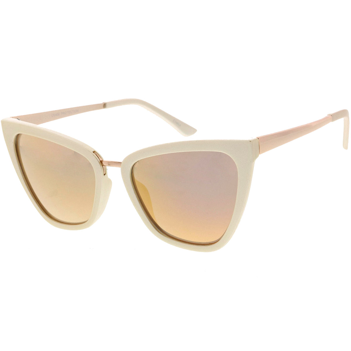 Oversize Two-Tone Metal Nose Bridge Accent Cat Eye Sunglasses D001