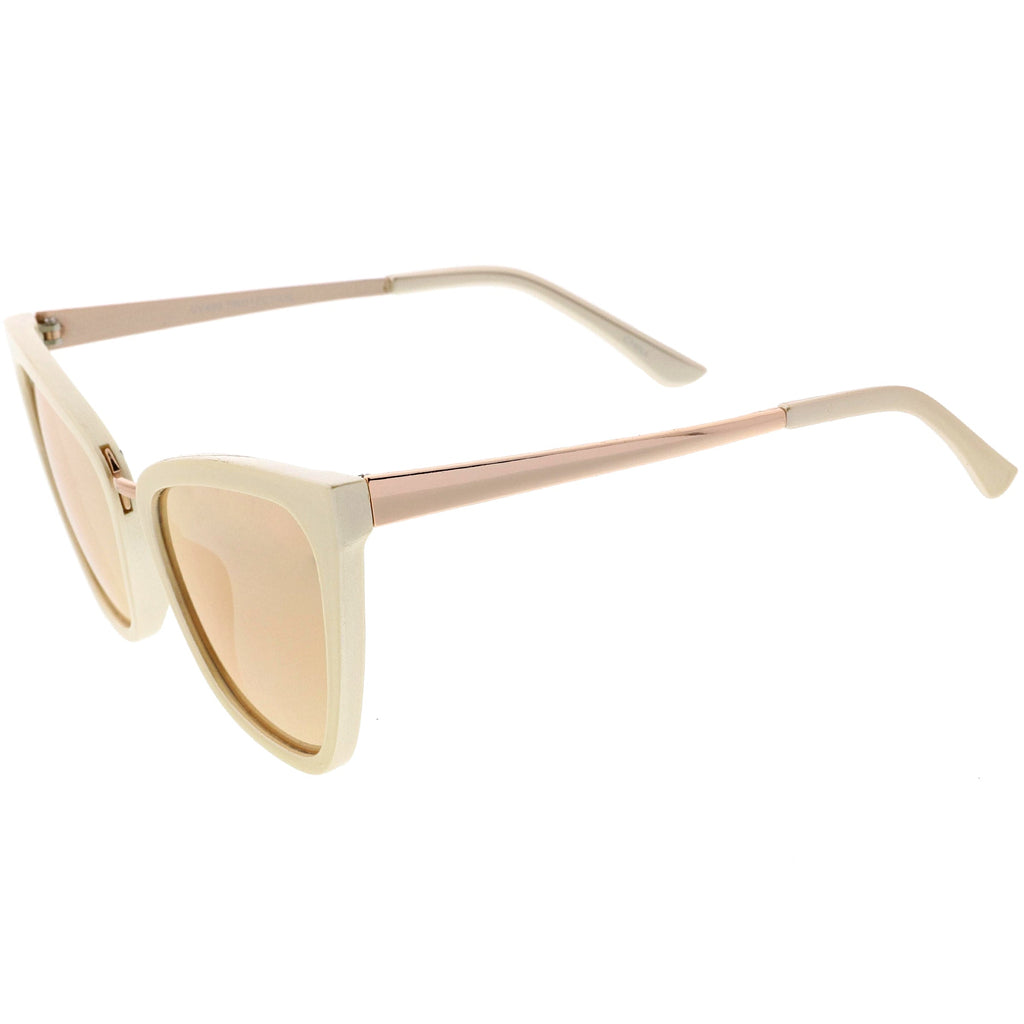 Oversize Two-Tone Metal Nose Bridge Accent Cat Eye Sunglasses D001