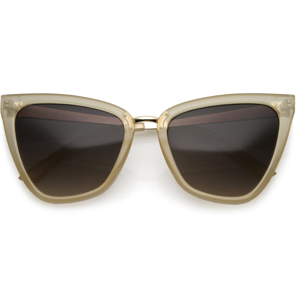 Oversize Two-Tone Metal Nose Bridge Accent Cat Eye Sunglasses D001