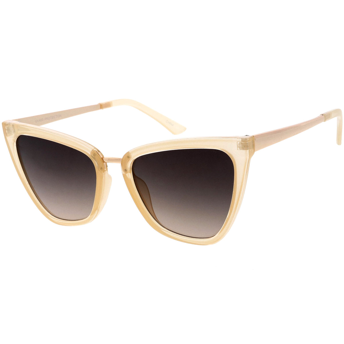 Oversize Two-Tone Metal Nose Bridge Accent Cat Eye Sunglasses D001