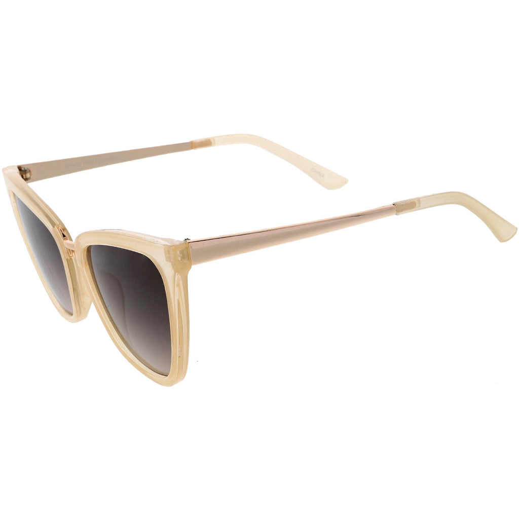 Oversize Two-Tone Metal Nose Bridge Accent Cat Eye Sunglasses D001