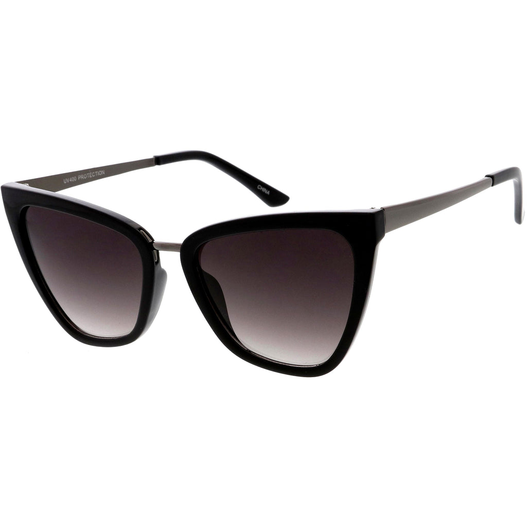 Oversize Two-Tone Metal Nose Bridge Accent Cat Eye Sunglasses D001