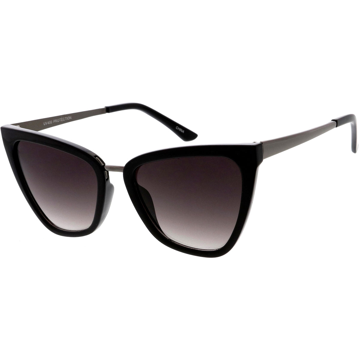 Oversize Two-Tone Metal Nose Bridge Accent Cat Eye Sunglasses D001