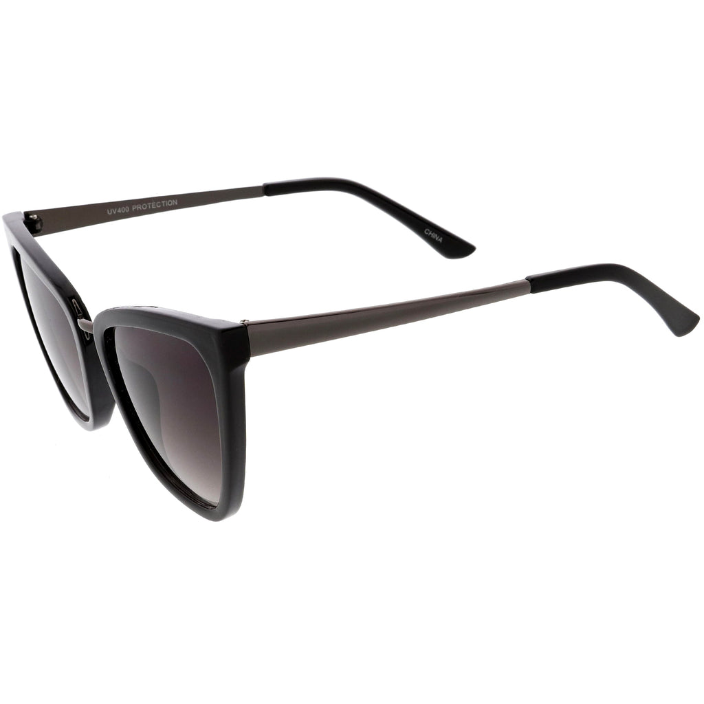 Oversize Two-Tone Metal Nose Bridge Accent Cat Eye Sunglasses D001
