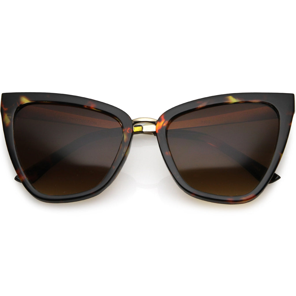 Oversize Two-Tone Metal Nose Bridge Accent Cat Eye Sunglasses D001