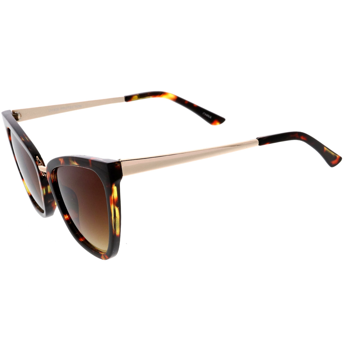 Oversize Two-Tone Metal Nose Bridge Accent Cat Eye Sunglasses D001